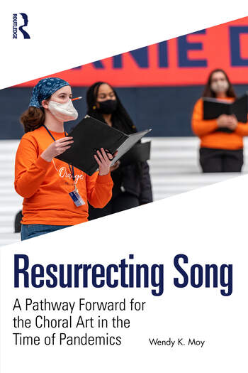 book cover for Resurrecting Song, choir directors are wearing covid masks and holding a black folder. 