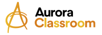 Black text reading 'Aurora', orange and yellow text reading 'Classroom' next to an orange logo.