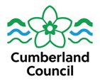 Cumberland Council written in black, with a blue and green logo of a flower