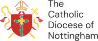 Black text reading 'The Catholic Diocese of Nottingham'. Red shielf with green cross and yellow features.