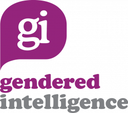 Purple speech bubble with the letters 'GI' written in white. Gendered intellegence written below in purple and grey