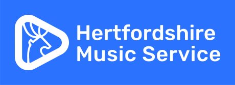 Hertfordshire Music Service blue and white logo