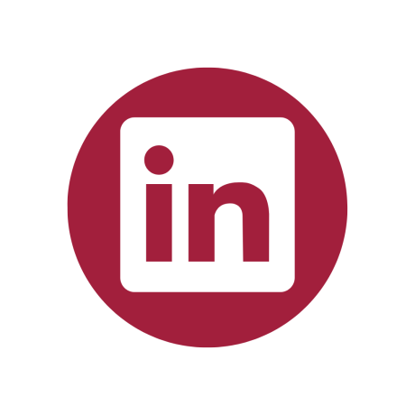 Burgundy circle with white LinkedIn logo