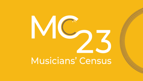 Musicians' Census 23 written in white over a mustard background.