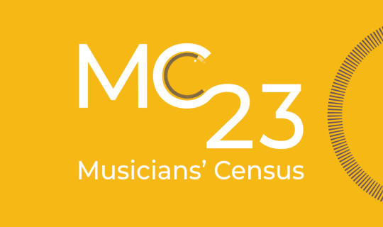 Musicians' Census 23 written in white over a mustard background.