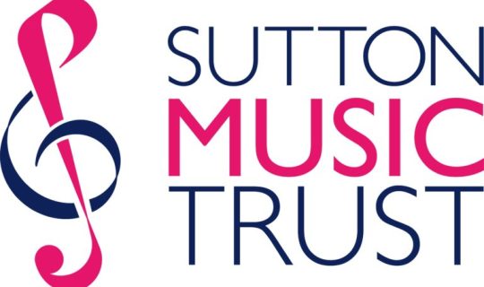 Sutton Music Trust logo in blue and pink over a white background.