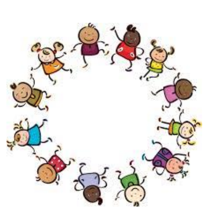 Circle made up of cartoon children dancing.