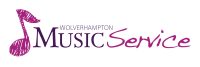 Purple text reading 'Wolverhampton Music Service' next to a crayon style drawing of a quaver music note.