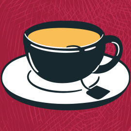 Illustrated Tea Cup on distressed red background.