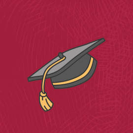 Illustration of graduate cap on red background.
