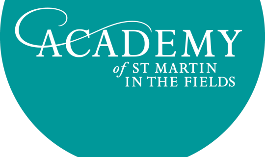 Academy of St Martin in the fields turquoise and white logo.