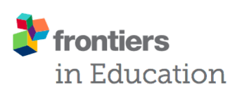 Grey text reading 'Frontiers in Education'. Coloured blocks logo in top right corner.