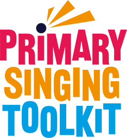 Pink, orange and blue text reading 'Primary Singing Toolkit'