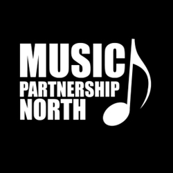 Music Partnership North and a quaver in white text with black background